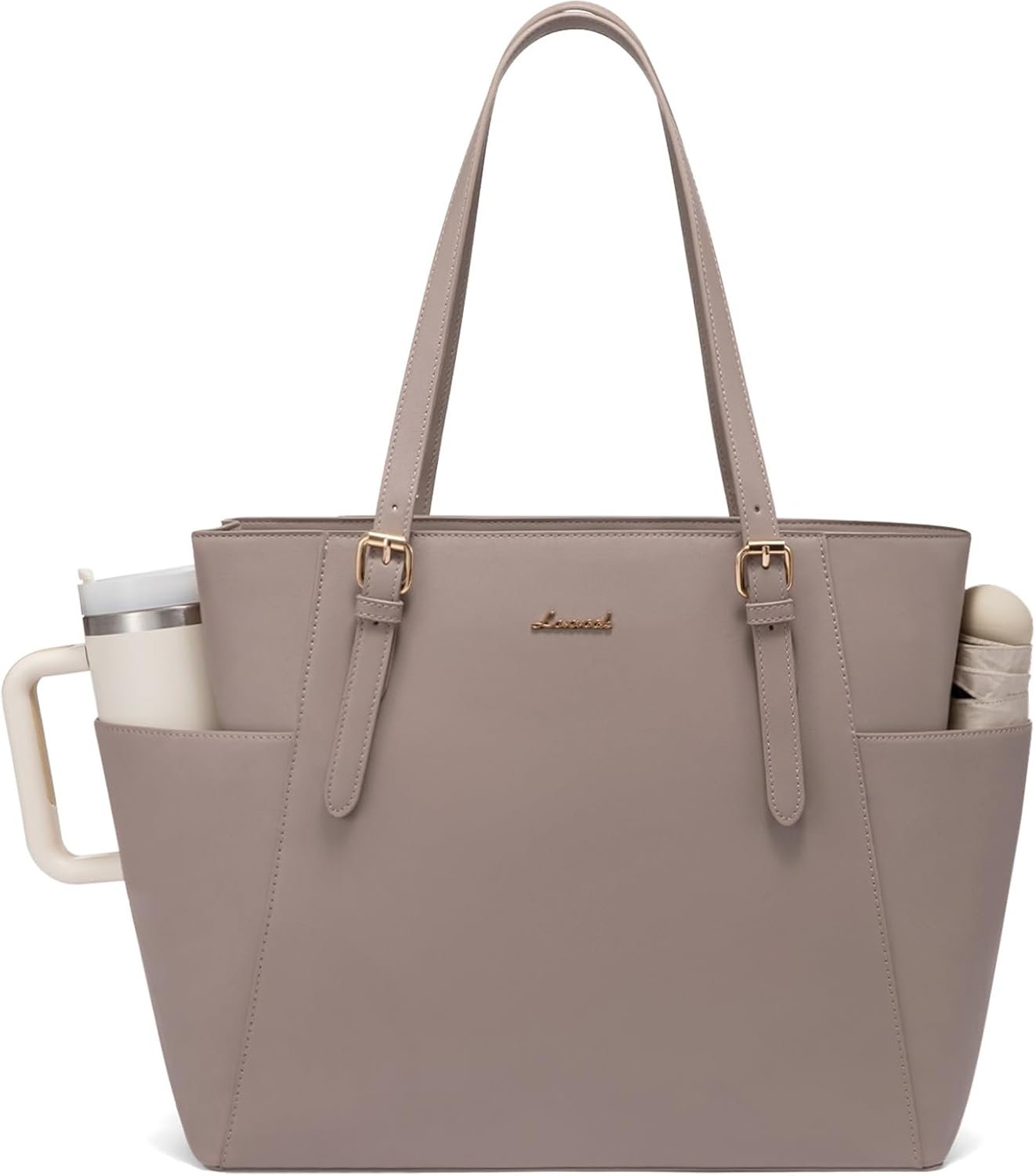 Laptop Tote Bag for Women With Large Cup Holder, Leather Work Tote Bag for Women,15.6 Inch Professional Computer Briefcase Business Teacher Commuter Shoulder Bag,Office Travel Gift Nude Color