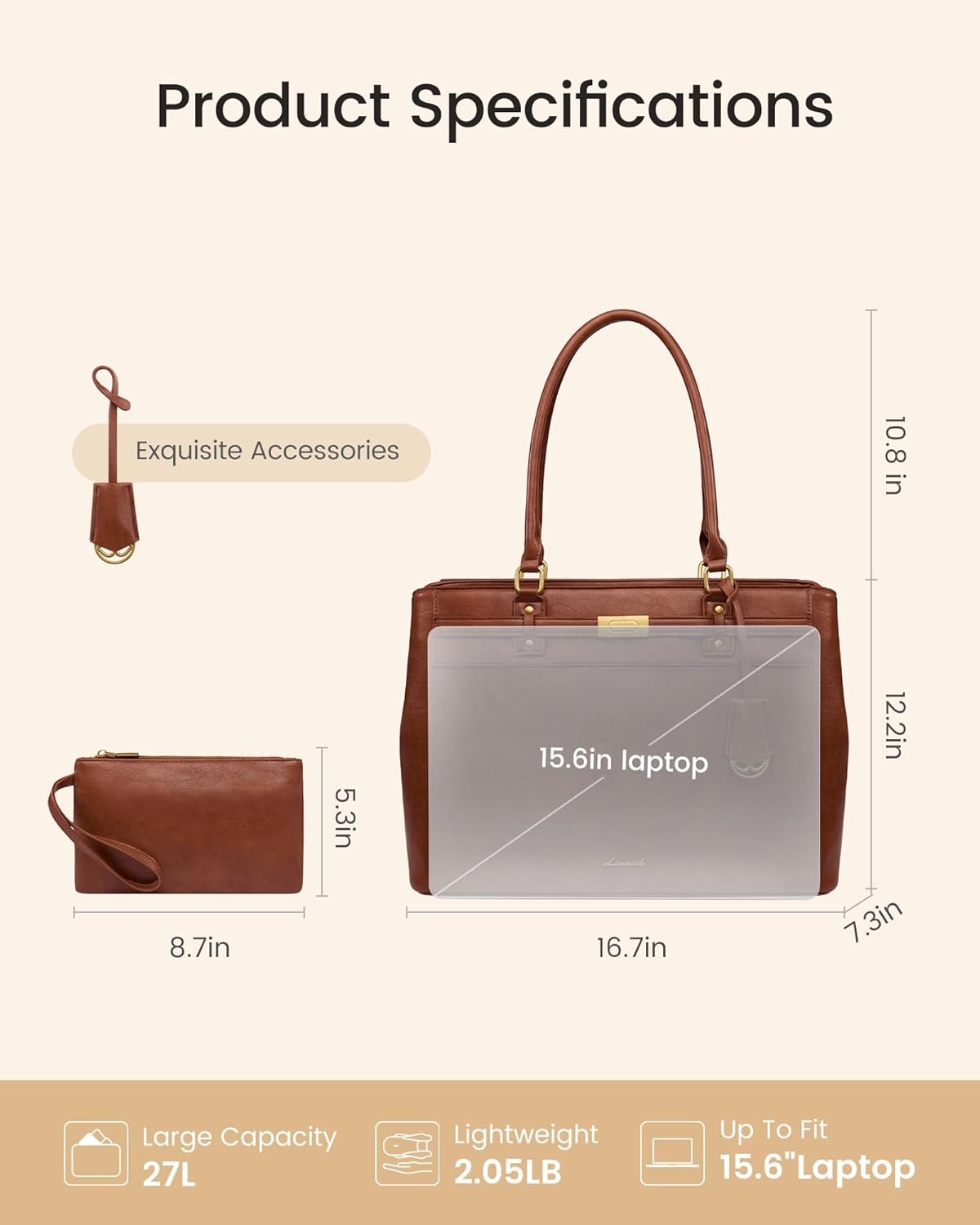 Laptop Tote Bag for Women, 15.6 Inch Waterproof Leather Work Computer Bag, Large Business Office Briefcase Shoulder Handbag Purse Gifts for Women Medium - Image 5