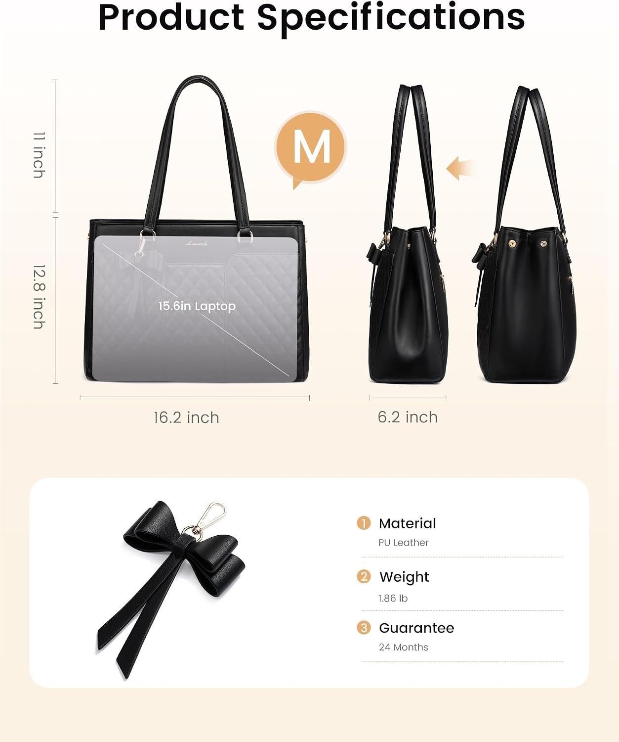 Laptop Tote Bag for Women,15.6 Inch Work Bags PU Leather Teacher Tote Bag,Waterproof Quilted Computer Bag for Office Professional Briefcase Gifts 15.6 Inch - Image 4