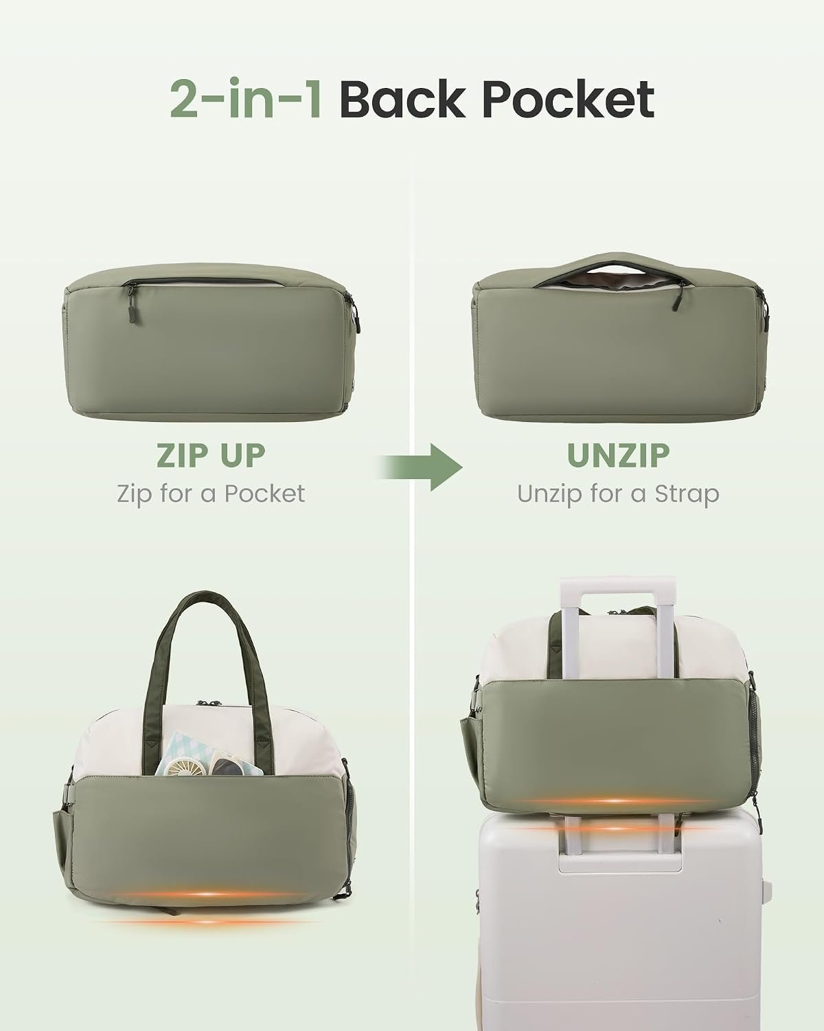 Small Gym Bag for Women with Large Tumbler Holder Pocket, Carry on Weekender Travel Duffel Bag with Shoe Compartment, Overnight Mini Personal Bag with pouch for Workout Sport Dance Yoga Green White - Image 4