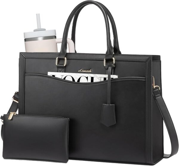 Laptop Tote Bag for Women, Office Work Bag Briefcase fit for Laptop, Large Capacity Teacher Bag Handbag Leather/Black