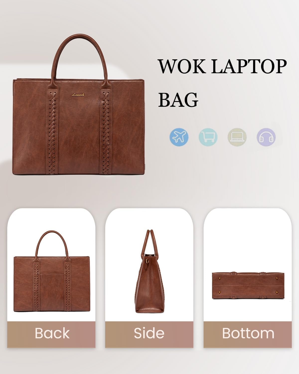 Laptop Tote Bag for Women, Vintage Leather Work Bag With Cup Holder, Waterproof Computer Purse, Professional Briefcase Office Shoulder Handbag, 15.6 Inch, Brown 15.6 Inch - Image 9