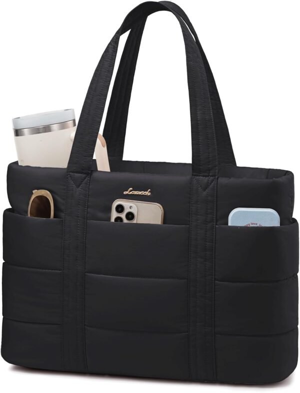 Tote Bag for Women, Large Puffer Work Tote Laptop Bag, Lightweight Travel Tote Bag with Zipper Gifts for Women 15.6 Inch