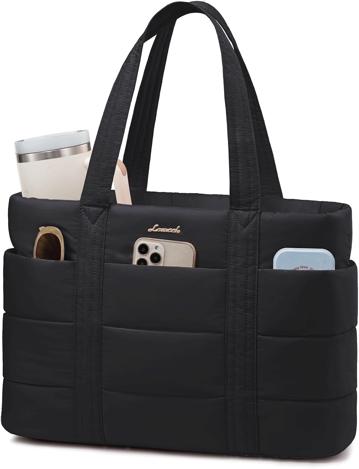 Tote Bag for Women, Large Puffer Work Tote Laptop Bag, Lightweight Travel Tote Bag with Zipper Gifts for Women 15.6 Inch