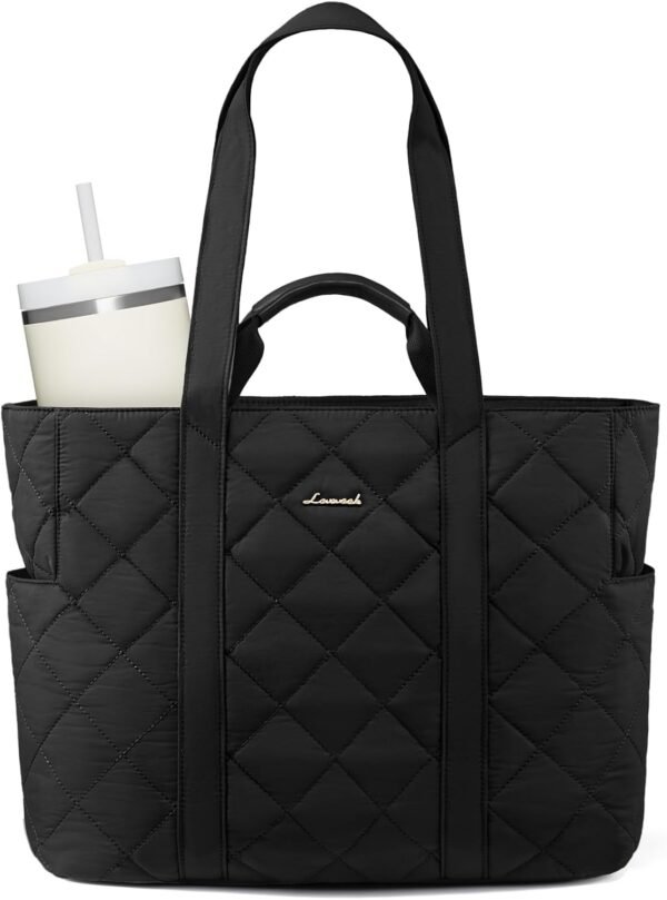 Tote Bag for Women,Light Puffer Tote Bag with Multi-pockets,Stylish Carry on Laptop Bags for Daily,Travel,Work,Gym | with Multi-pockets Black(diamond Pattern)