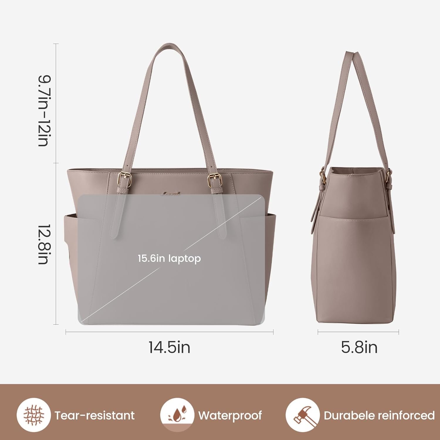 Laptop Tote Bag for Women With Large Cup Holder, Leather Work Tote Bag for Women,15.6 Inch Professional Computer Briefcase Business Teacher Commuter Shoulder Bag,Office Travel Gift Nude Color - Image 5