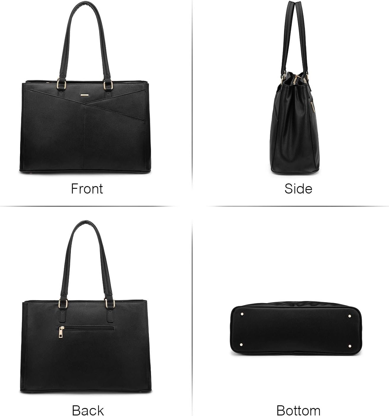 Laptop Tote Bag for Women 15.6 Inch Waterproof Leather Computer Bags Business Office Work Briefcase Black 15.6 inch - Image 9