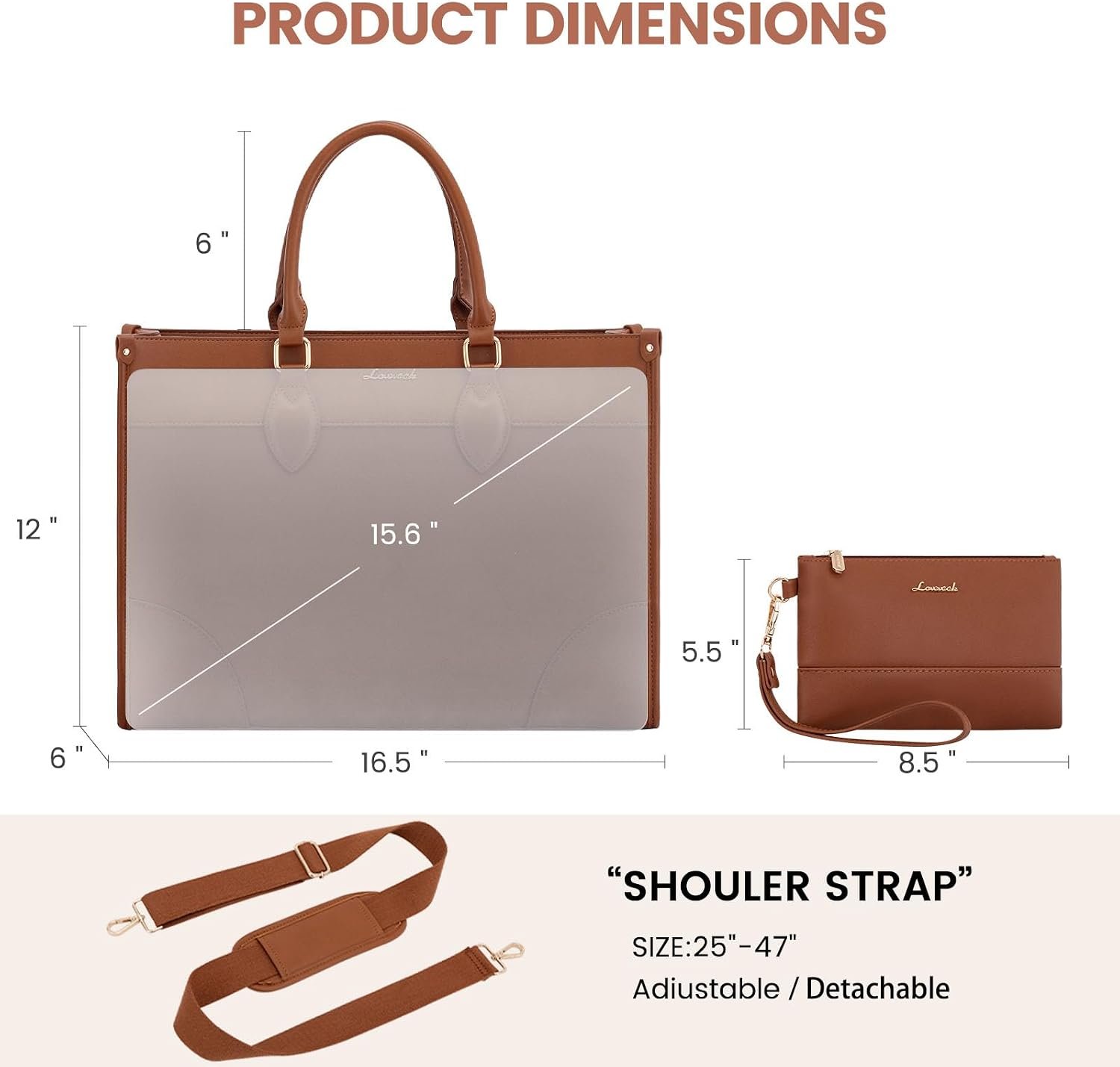 Laptop Bag for Women 15.6 lnch,Waterproof Laptops Tote Bags for Womens,Professional Work Bags for Women with Cup Holder,Large Laptop Purse Computer Briefcase Office Teacher Clutch Bag,2 PCS 15.6 Inch - Image 4
