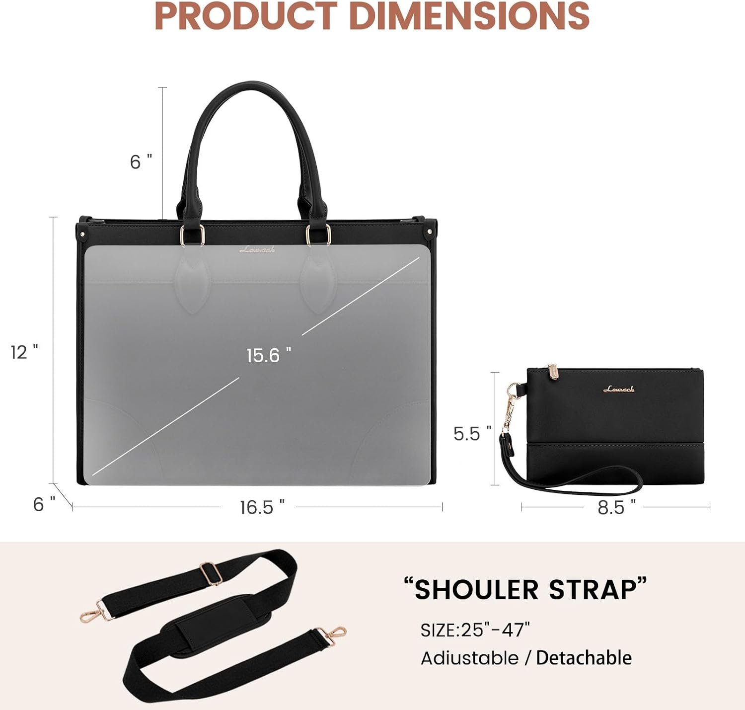 Laptop Bag for Women 15.6 lnch,Waterproof Laptops Tote Bags for Womens,Professional Work Bags for Women with Cup Holder,Large Laptop Purse Computer Briefcase Office Teacher Clutch Bag,2 PCS 15.6 Inch - Image 4