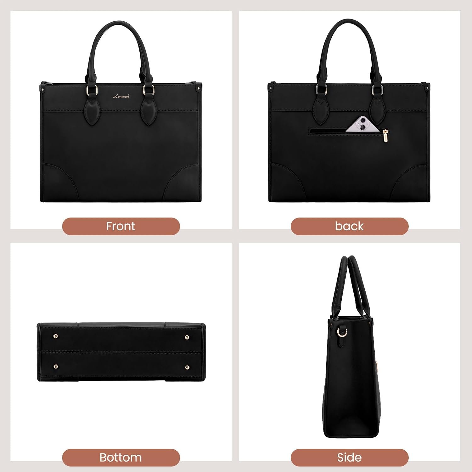 Laptop Bag for Women 15.6 lnch,Waterproof Laptops Tote Bags for Womens,Professional Work Bags for Women with Cup Holder,Large Laptop Purse Computer Briefcase Office Teacher Clutch Bag,2 PCS 15.6 Inch - Image 7