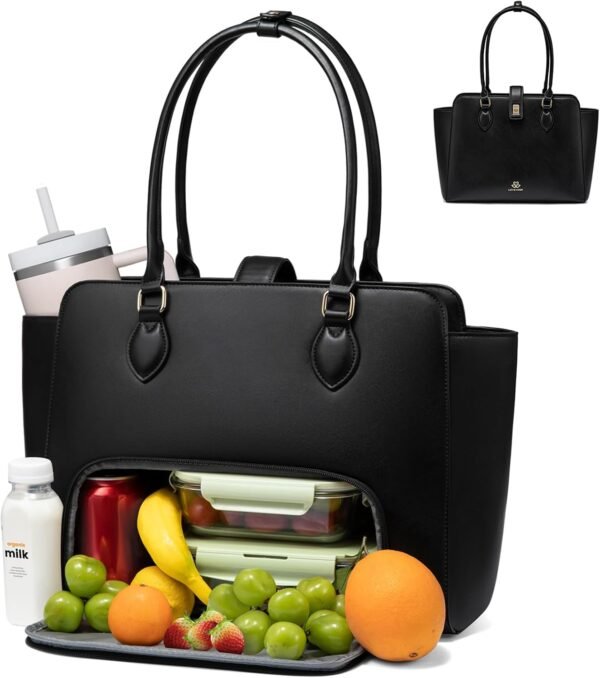 Lunch Tote Bag for Women, 2-in-1 Work Tote Bag with Lunch Compartment, Insulated Lunch Bag & 15.6 Inch Laptop Bag for Women, Ideal for Teacher, Nurse and Camping Use, Black Black-b