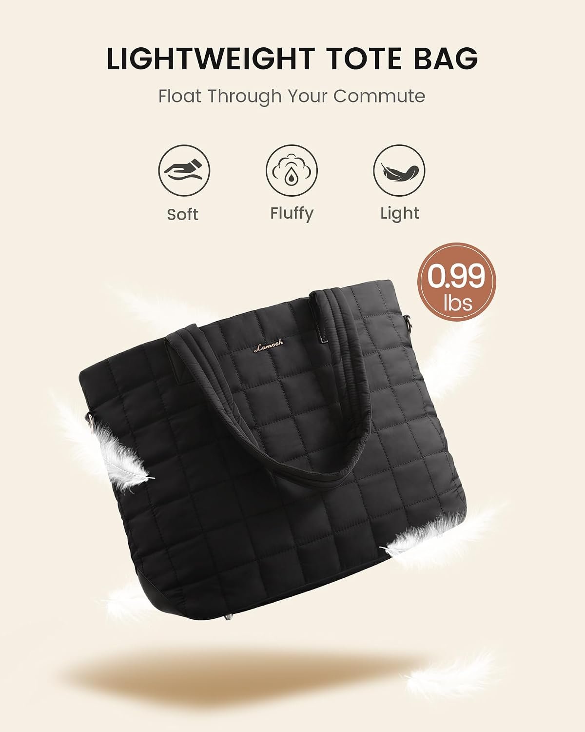 Laptop Tote Bag for Women, 15.6 Inch Large Puffer Work Tote Computer Bags, Quilted Women's Shoulder Purse Bag with Zipper, Teacher Office Handbag for Travel College Business, Gifts, Black Black - Image 4