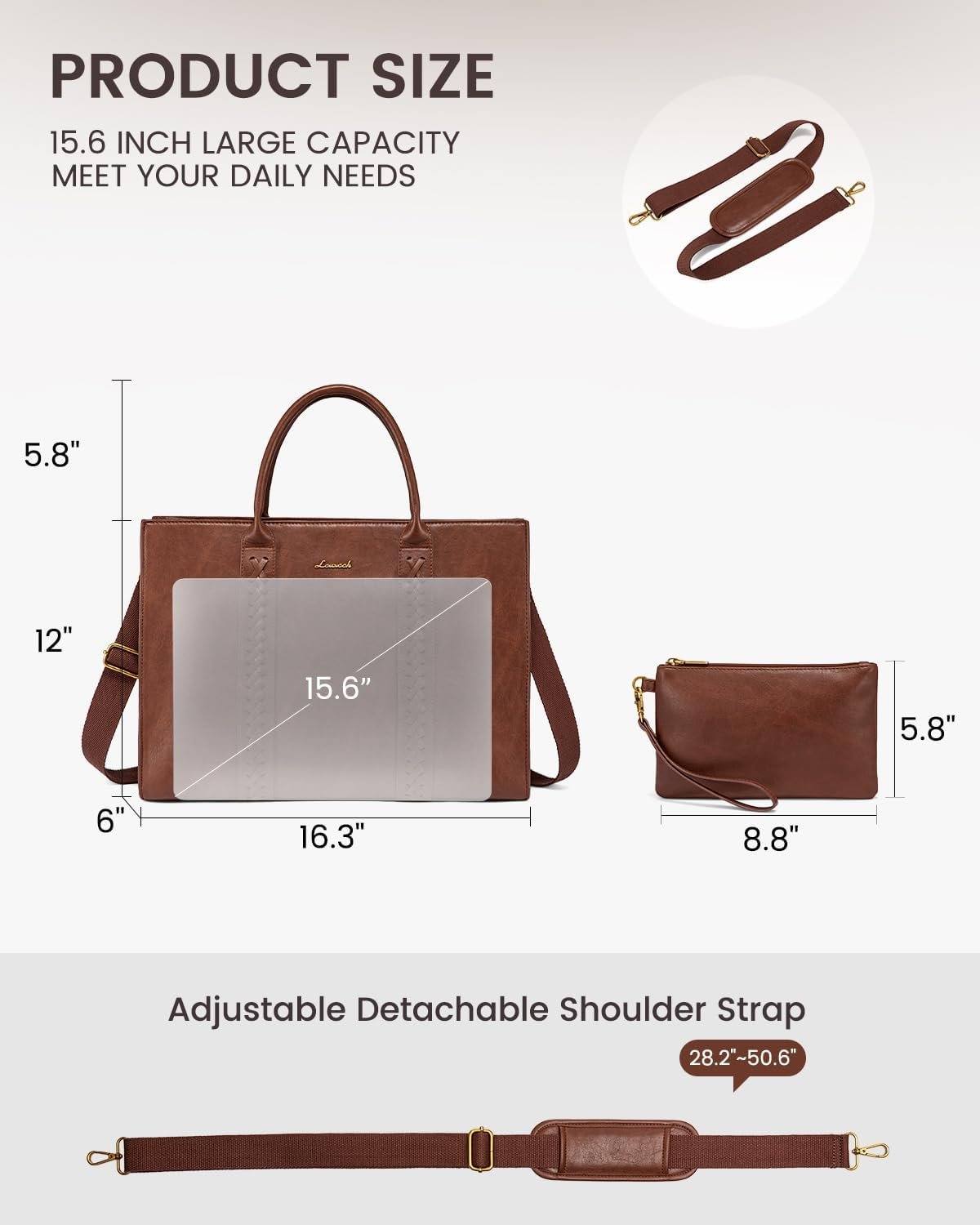Laptop Tote Bag for Women, Vintage Leather Work Bag With Cup Holder, Waterproof Computer Purse, Professional Briefcase Office Shoulder Handbag, 15.6 Inch, Brown 15.6 Inch - Image 4