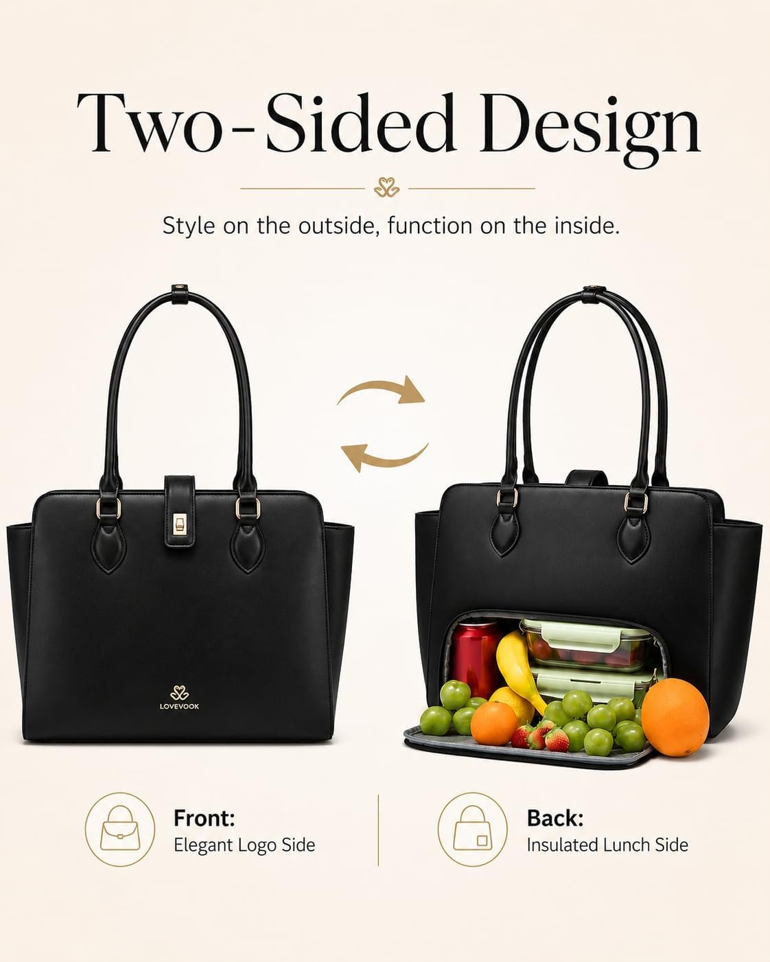 Lunch Tote Bag for Women, 2-in-1 Work Tote Bag with Lunch Compartment, Insulated Lunch Bag & 15.6 Inch Laptop Bag for Women, Ideal for Teacher, Nurse and Camping Use, Black Black-b - Image 4