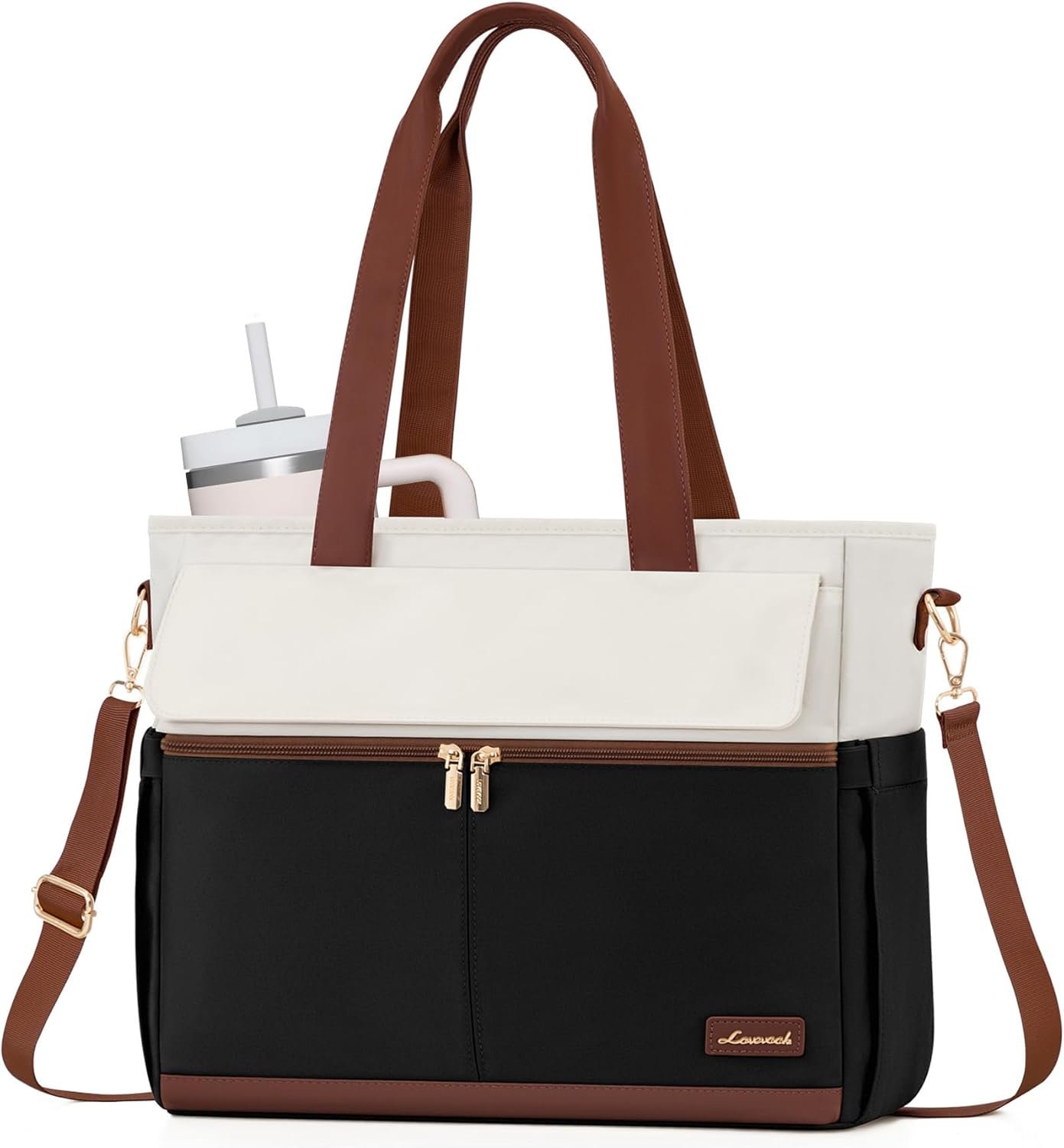 Laptop Tote Bag for Women \u2013 15.6" Roomy Work Bag with Large Inside Cup Pocket, Multiple Pockets for Teacher Nurse, Large Capacity Carry on Travel, Computer Purse Handbag for Office College 15.6 Inch