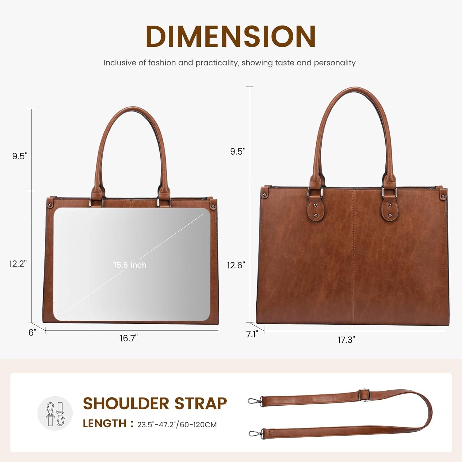 Laptop Tote Bag for Women, 15.6 Inch Professional Work Bag with Matching Clutch, Waterproof Vintage Leather Computer Tote for Office, Business Travel & Daily Use, Gift for Women 15.6 inch - Image 3