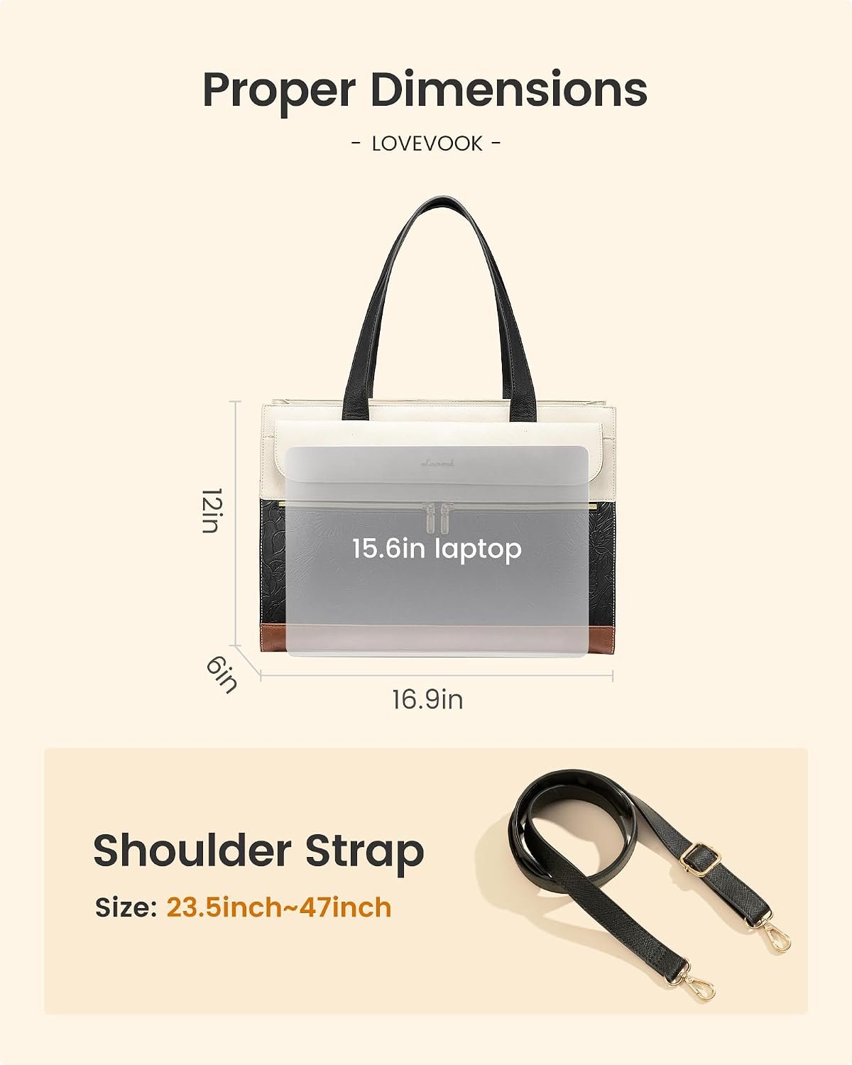 Laptop Tote for Women 15.6 Inch, PU Leather Waterproof Work Tote with Large Tumbler Pocket, Peony Embossed Textured Computer Bag, Organized Teacher Office Business Crossbody Handbag 15.6 Inch - Image 6