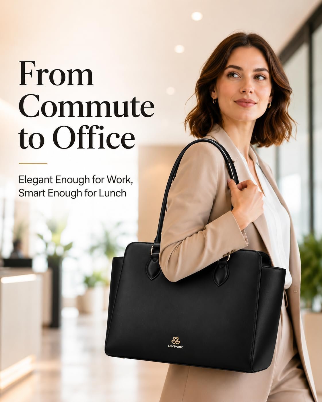 Lunch Tote Bag for Women, 2-in-1 Work Tote Bag with Lunch Compartment, Insulated Lunch Bag & 15.6 Inch Laptop Bag for Women, Ideal for Teacher, Nurse and Camping Use, Black Black-b - Image 2