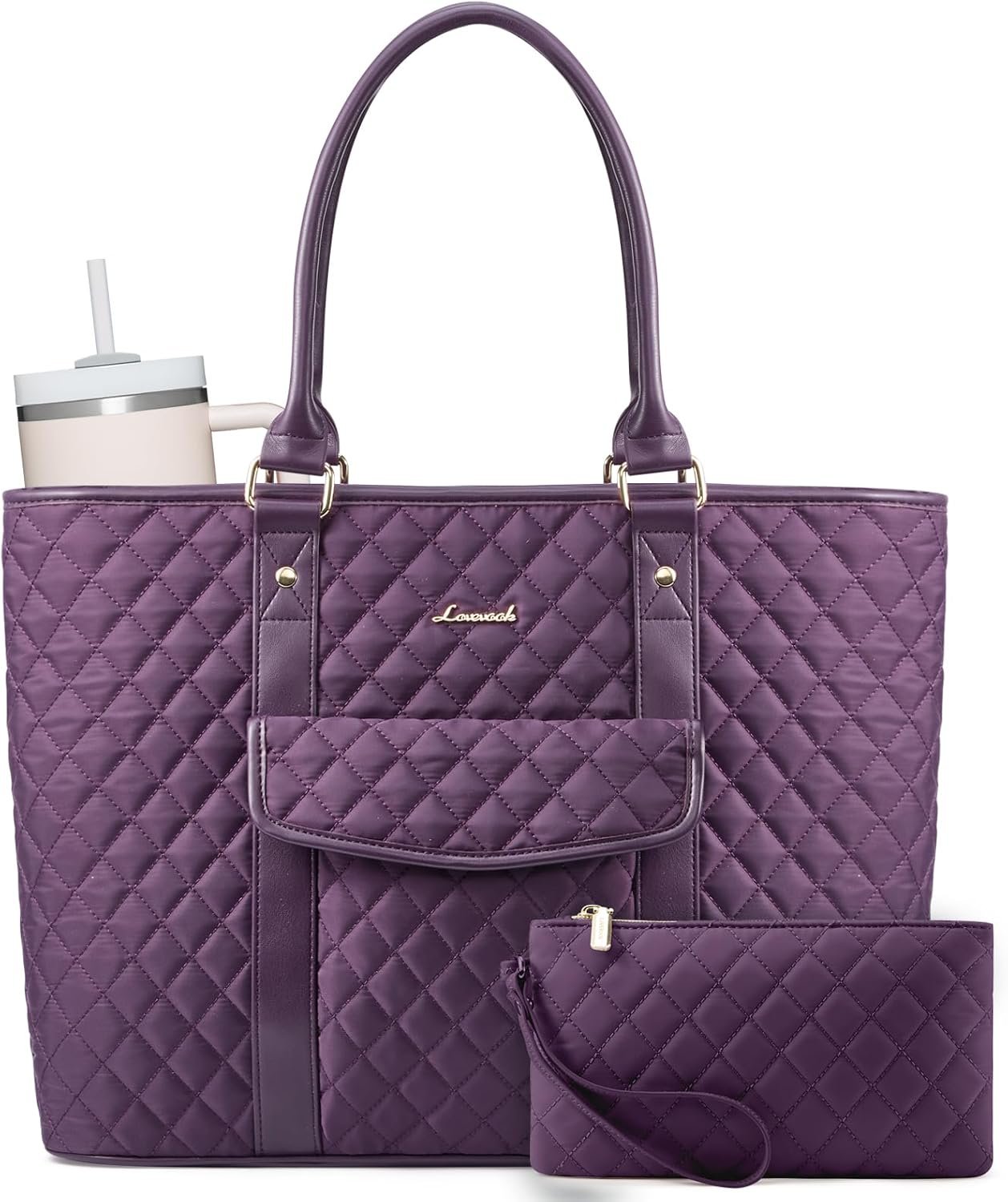 Laptop Tote Bag for Women 15.6 Inch,Waterproof Computer Bag for Laptop for Womens,Quilted Travel Work Tote Bags for Women,Stylish Laptop Bag Purse with Luggage Sleeve for Teacher,Nurse,Office 15.6 Inch