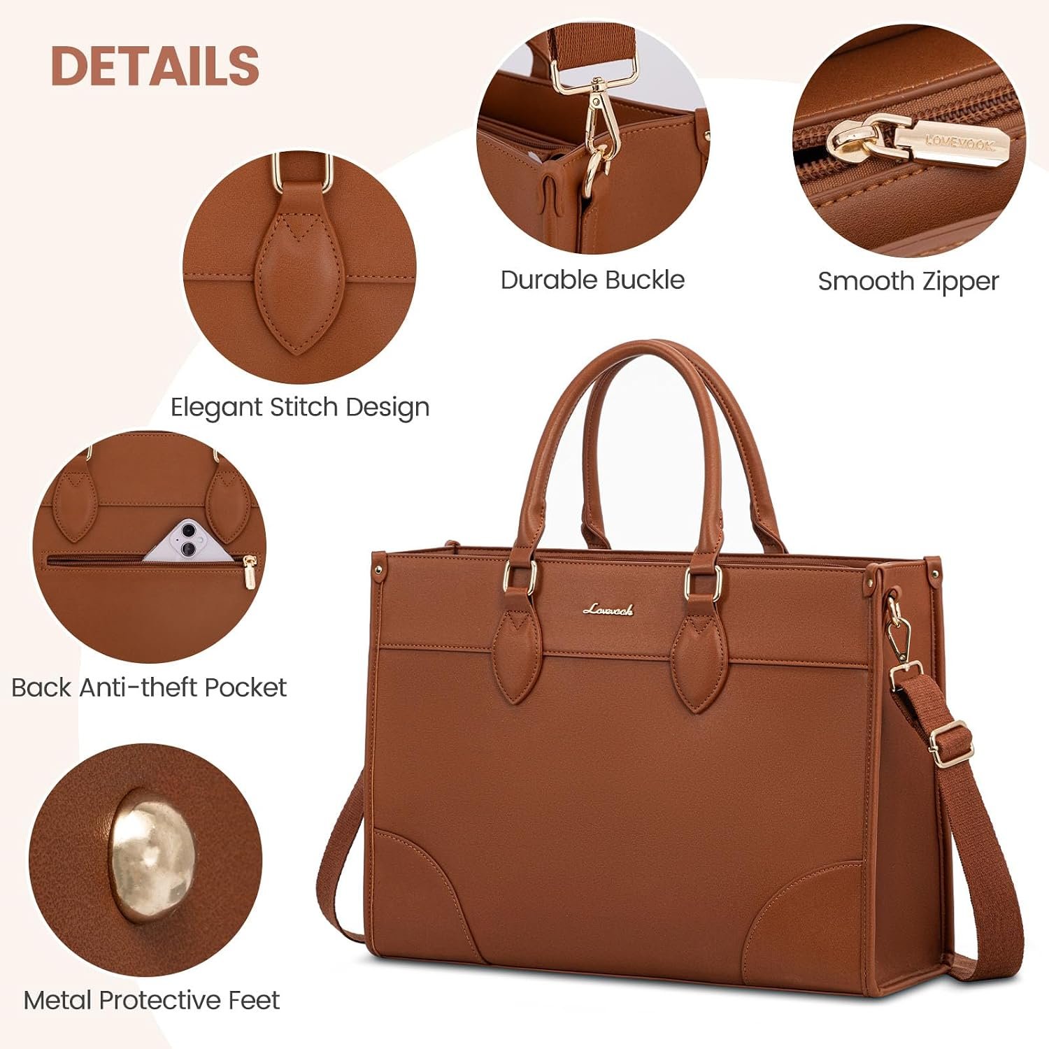 Laptop Bag for Women 15.6 lnch,Waterproof Laptops Tote Bags for Womens,Professional Work Bags for Women with Cup Holder,Large Laptop Purse Computer Briefcase Office Teacher Clutch Bag,2 PCS 15.6 Inch - Image 6