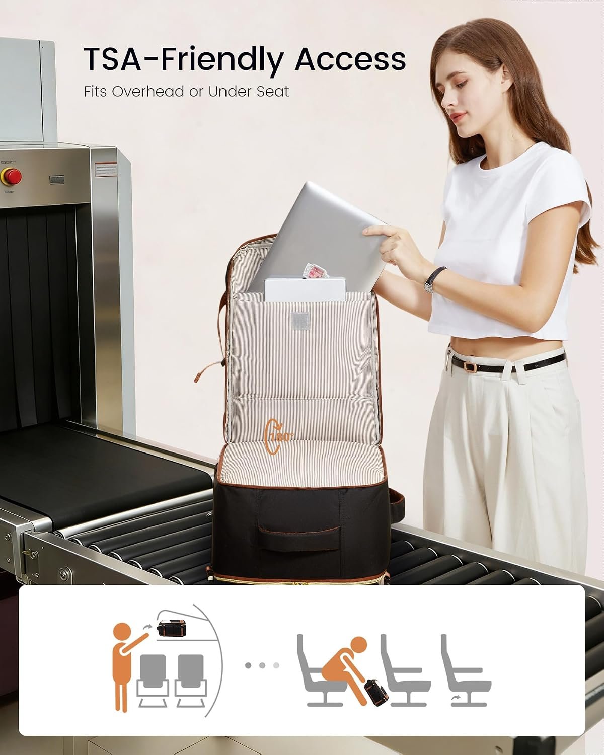 Travel Backpack for Women, 40L Carry On Backpack Flight Approved, Large Personal Item Bag Fits 17 inch Laptop, TSA Approved Luggage with 3 Packing Cubes,Waterproof Weekender Gym Daypack Black-white-brown - Image 6