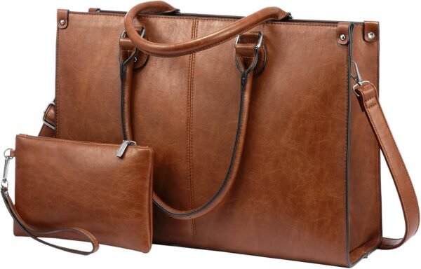 Laptop Tote Bag for Women, 15.6 Inch Professional Work Bag with Matching Clutch, Waterproof Vintage Leather Computer Tote for Office, Business Travel & Daily Use, Gift for Women 15.6 inch