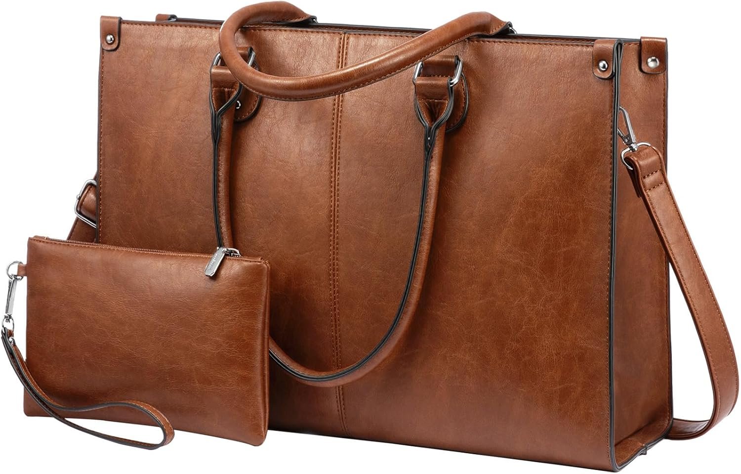Laptop Tote Bag for Women, 15.6 Inch Professional Work Bag with Matching Clutch, Waterproof Vintage Leather Computer Tote for Office, Business Travel & Daily Use, Gift for Women 15.6 inch