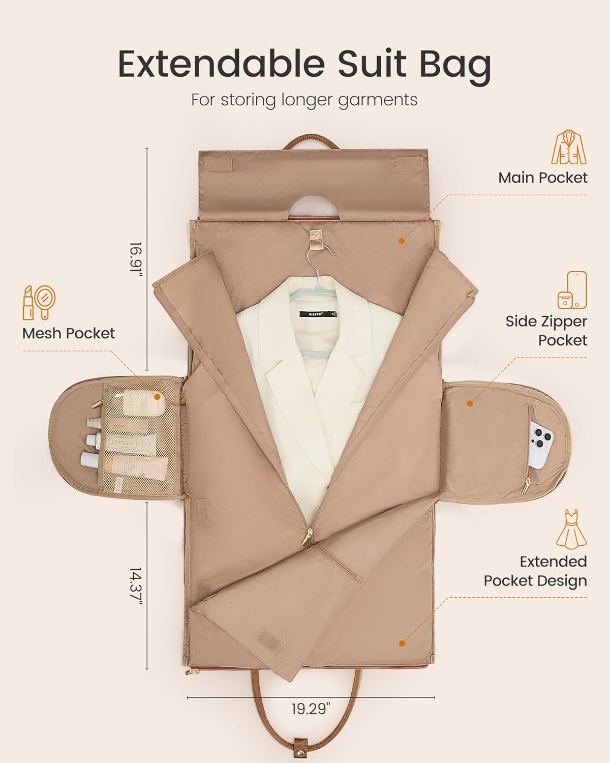 Convertible Travel Duffle Bag for Women Men, Garment Bag for Travel, Quilted Overnight Weekender Carry On Duffel Bags for Airplane, Suit Bags for Trip, Business Beige-Green - Image 3
