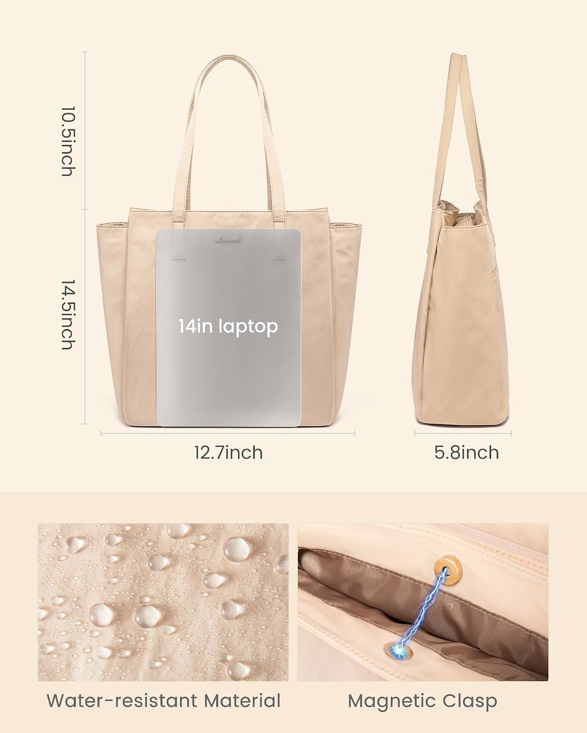Tote Bag For Women, Travel Work Tote with Zipper Fits 14'' Laptop, Large Shoulder Handbag, Carry on Bag for Teacher Nurse Gym Medium - Image 9