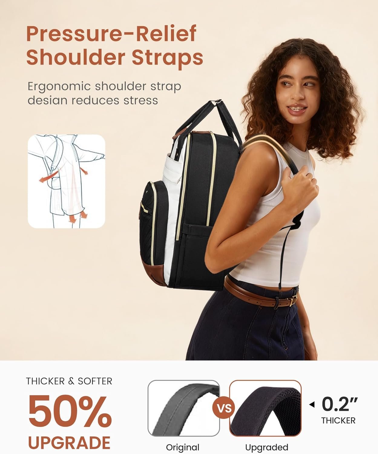 Laptop Backpack Women with Giant Tumbler Holder,15.6 inch Waterproof Work Travel Backpack Computer Laptop Bag,Cute College Nurse Teacher Backpack Purse,Gifts for Women & Men,Beige-Black-Brown Beige-black-brown - Image 6