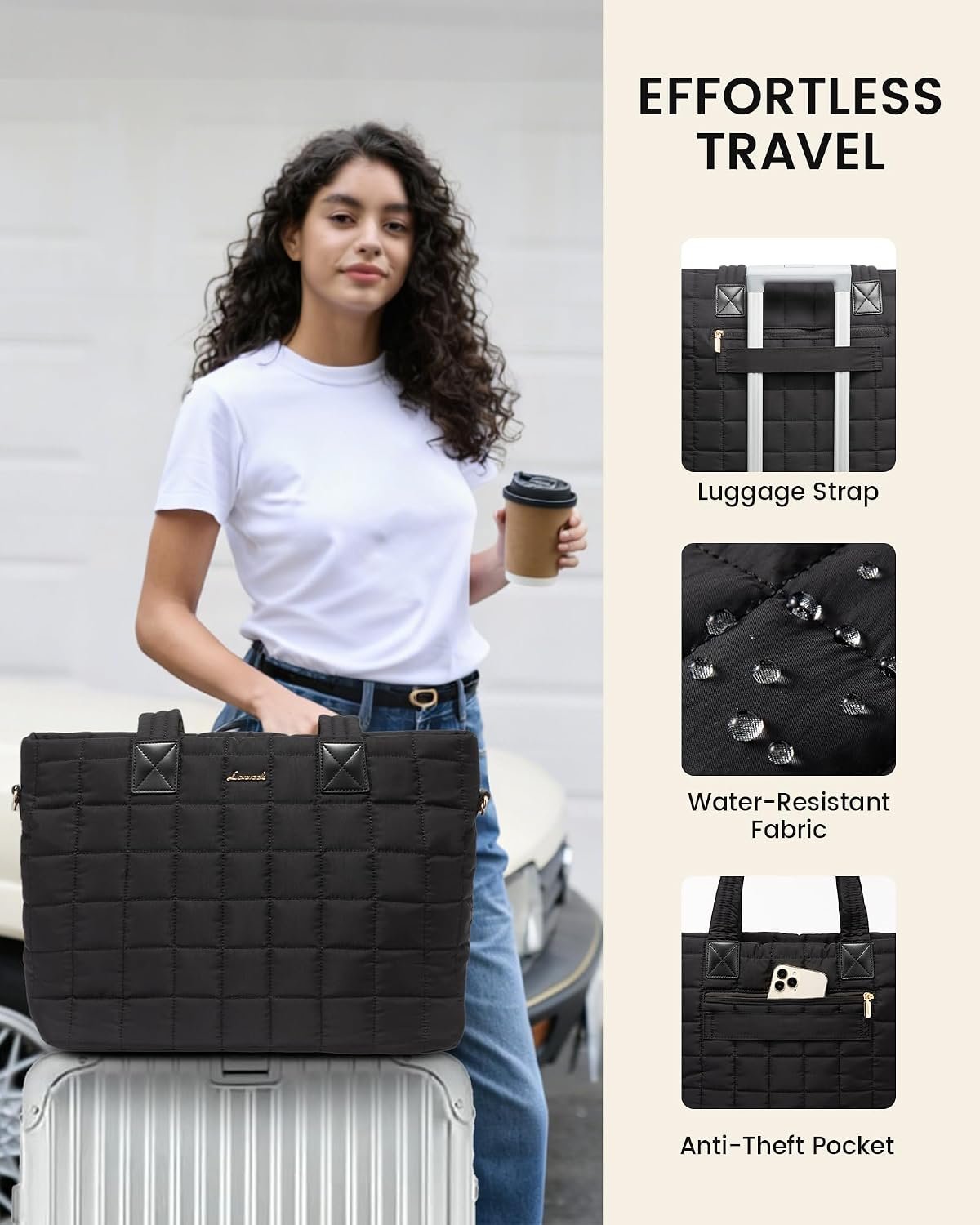 Laptop Tote Bag for Women, 15.6 Inch Large Puffer Work Tote Computer Bags, Quilted Women's Shoulder Purse Bag with Zipper, Teacher Office Handbag for Travel College Business, Gifts, Black Black - Image 6