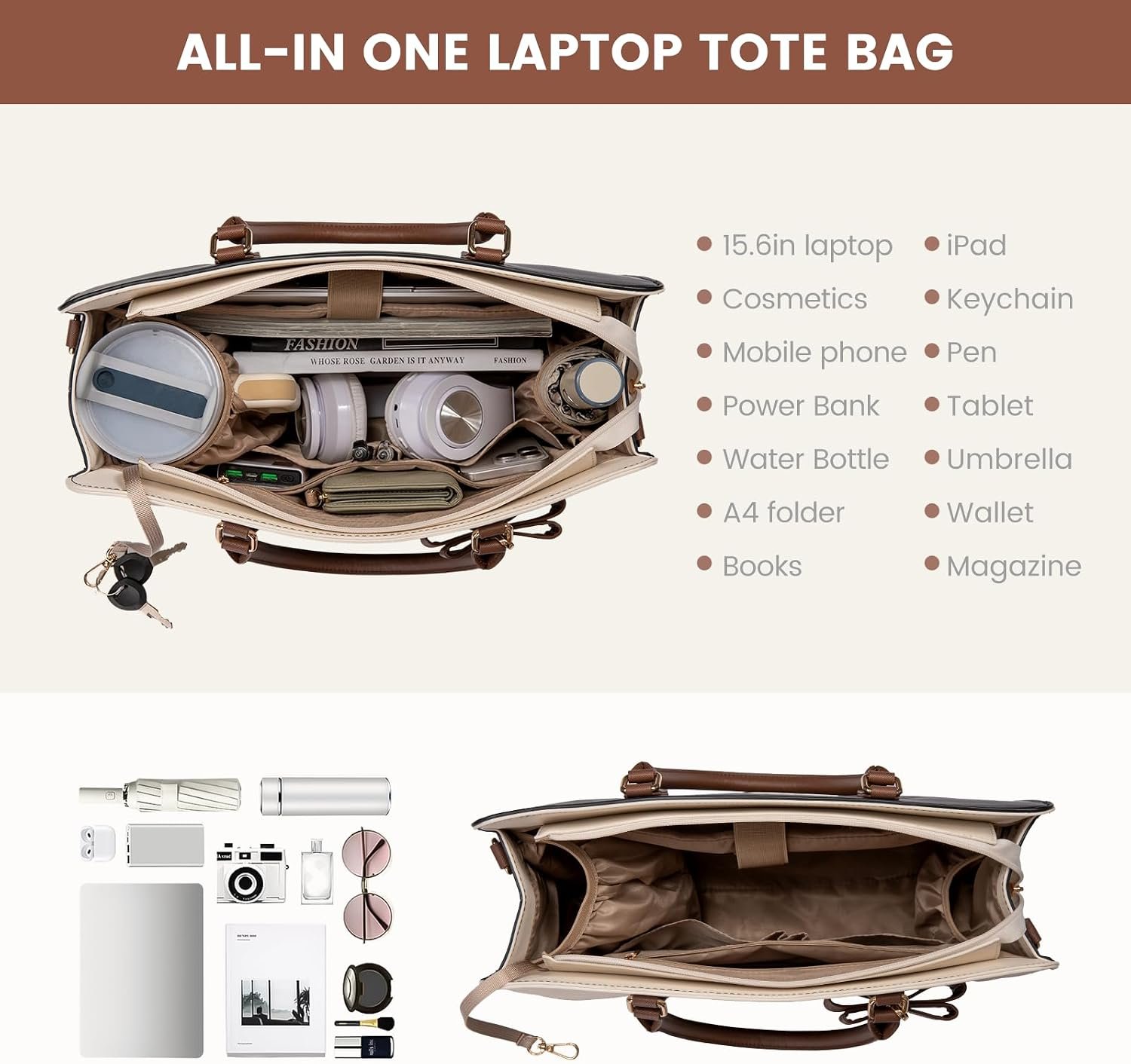 Laptop Tote Bag for Women,Leather Work Bag, Waterproof Business Teacher Bag,Large Computer Handbag Purse Briefcase,Office Gifts for Women 15.6 Inch - Image 4