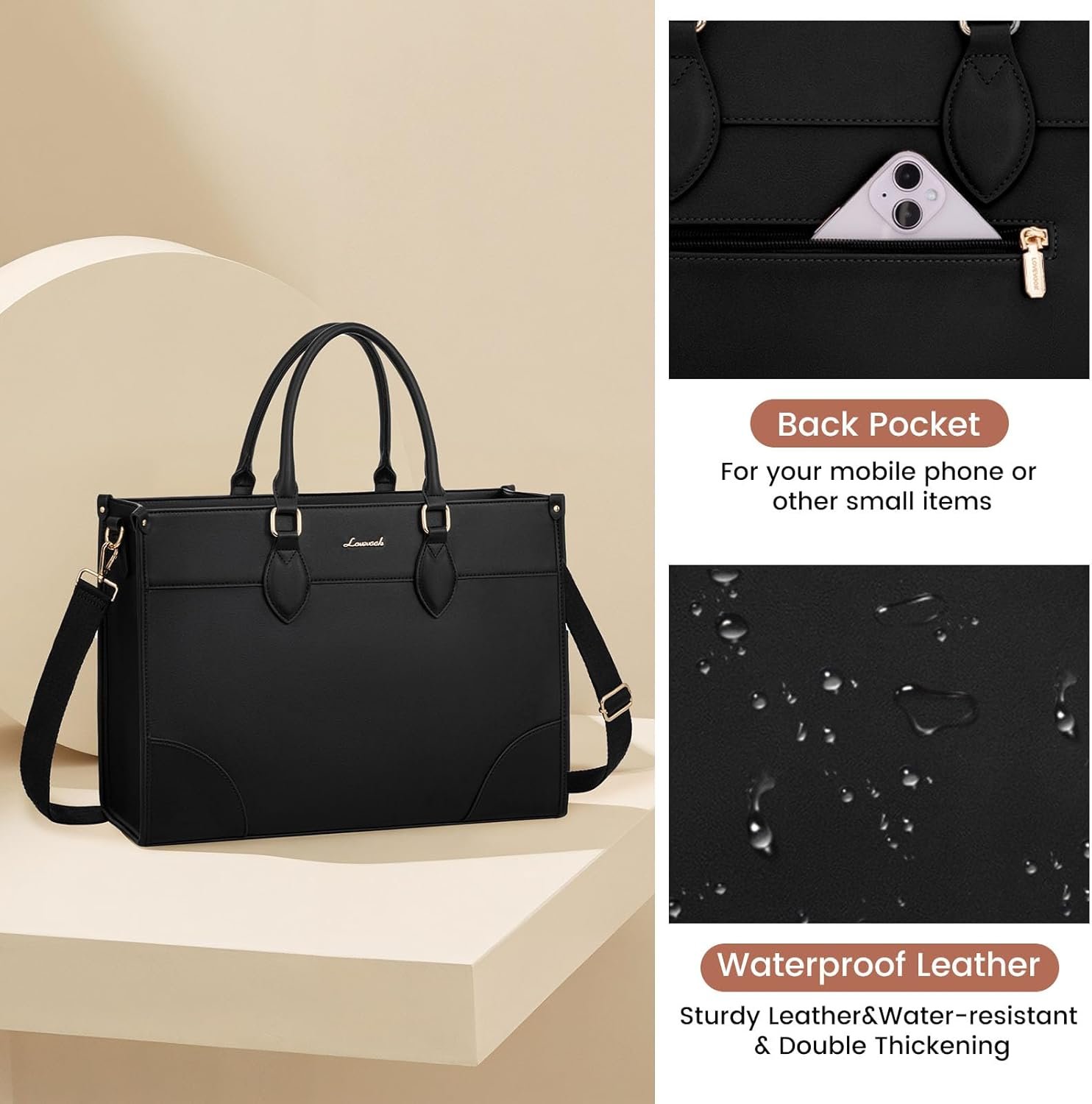 Laptop Bag for Women 15.6 lnch,Waterproof Laptops Tote Bags for Womens,Professional Work Bags for Women with Cup Holder,Large Laptop Purse Computer Briefcase Office Teacher Clutch Bag,2 PCS 15.6 Inch - Image 5