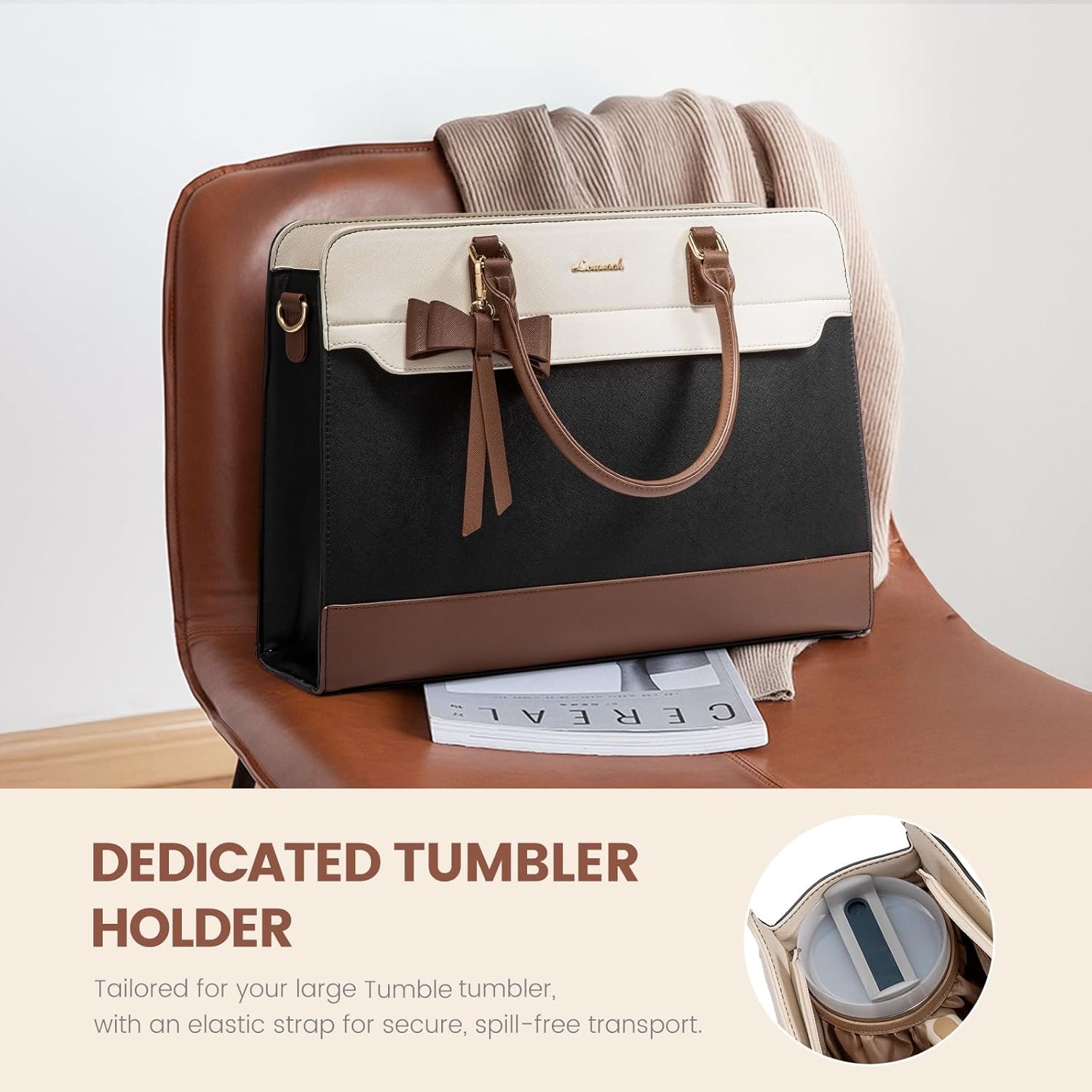 Laptop Tote Bag for Women,Leather Work Bag, Waterproof Business Teacher Bag,Large Computer Handbag Purse Briefcase,Office Gifts for Women 15.6 Inch - Image 3