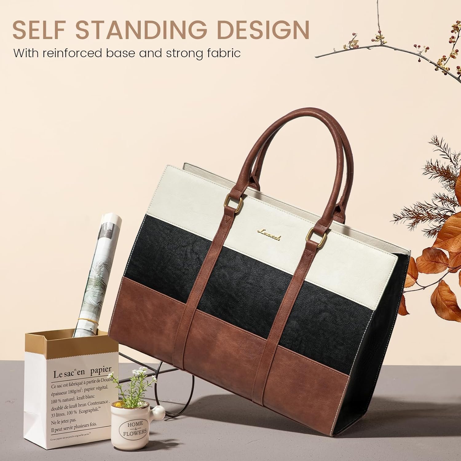 Laptop Bag for Women, 15.6 Inch Work Bags for Women, Vintage Leather Laptop Tote Bag, Waterproof Computer Bags with Clutch Purse, Large Capacity Briefcase, Business Office Handbag for Work Black - Brown - Beige - Image 3