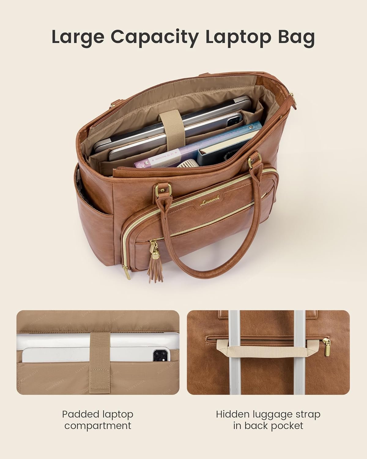 Laptop Tote Bag for Women Work, Vintage Leather Teacher Nurse Bag with Large Cup Holder, Bible Handbag Purse GIfs, Waterproof Professional Computer Briefcase for Business Office, 17 Inch Chestnut Brown - Image 5