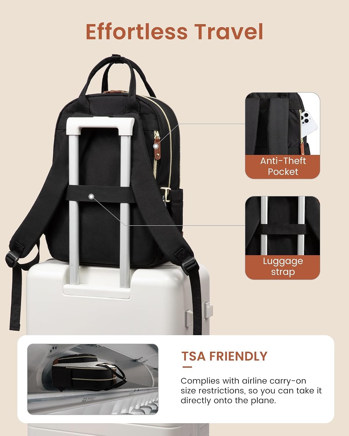 Laptop Backpack Women with Giant Tumbler Holder,15.6 inch Waterproof Work Travel Backpack Computer Laptop Bag,Cute College Nurse Teacher Backpack Purse,Gifts for Women & Men,Beige-Black-Brown Beige-black-brown - Image 7