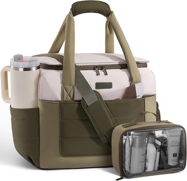 Small Gym Bag for Women & Men with Wet Pocket,26L Cute Waterproof Womens Gym Bag Travel Duffel Bags Workout Bag,Convertible Carry on Bag Overnight Bags Personal Item Travel Bag (Been Green,L) Been Green - Off-white