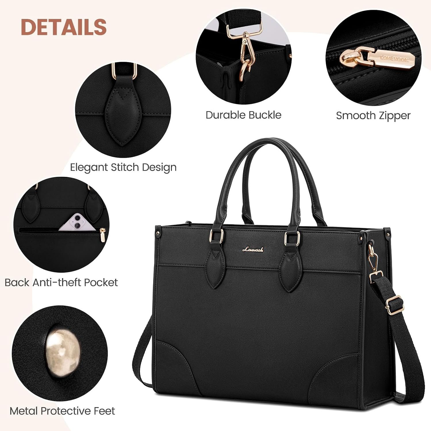 Laptop Bag for Women 15.6 lnch,Waterproof Laptops Tote Bags for Womens,Professional Work Bags for Women with Cup Holder,Large Laptop Purse Computer Briefcase Office Teacher Clutch Bag,2 PCS 15.6 Inch - Image 6