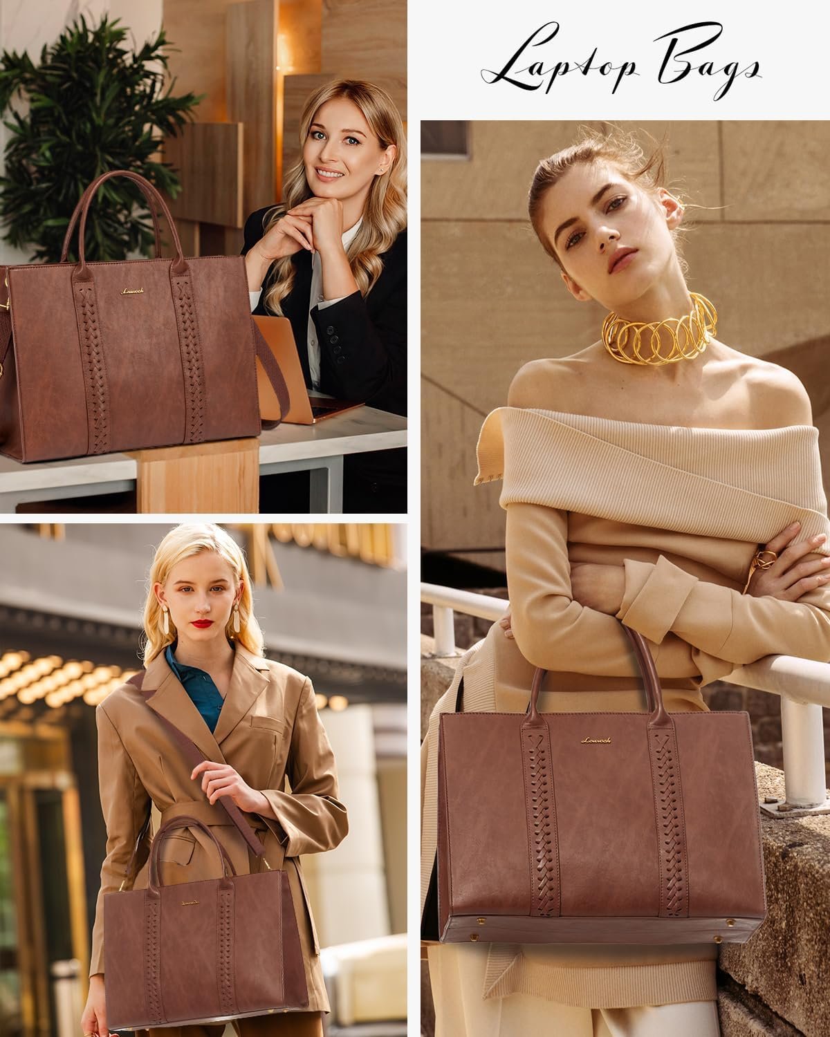Laptop Tote Bag for Women, Vintage Leather Work Bag With Cup Holder, Waterproof Computer Purse, Professional Briefcase Office Shoulder Handbag, 15.6 Inch, Brown 15.6 Inch - Image 6