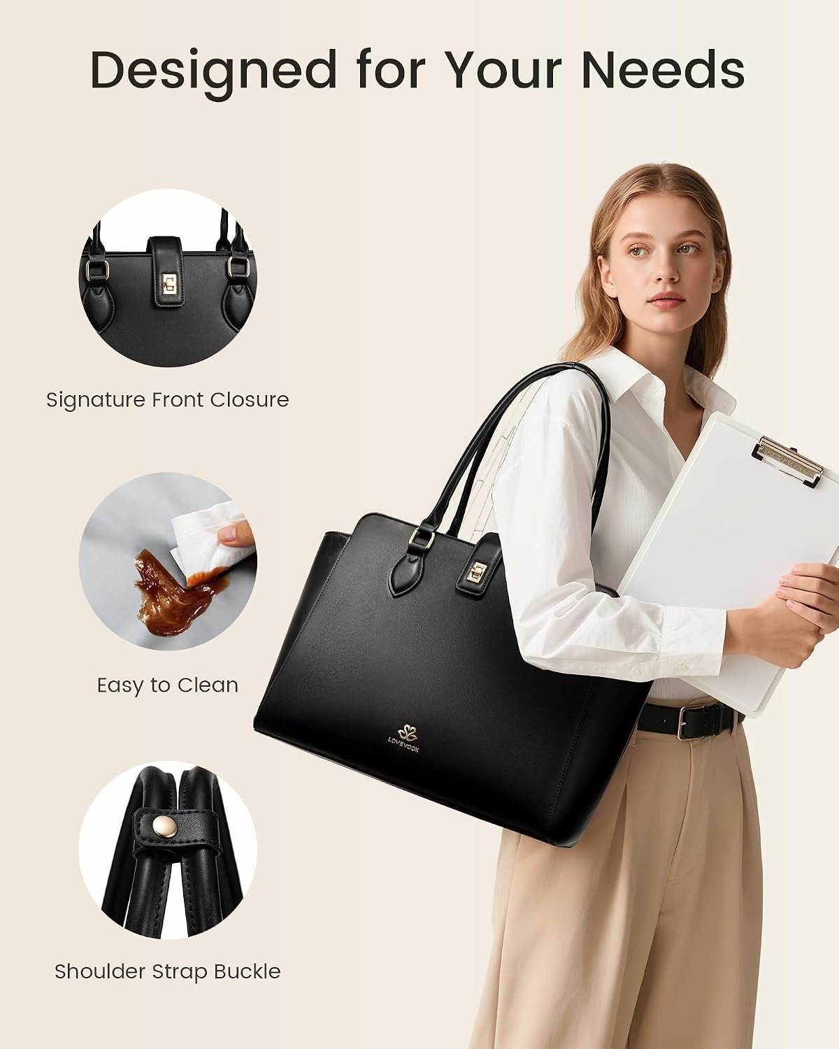 Lunch Tote Bag for Women, 2-in-1 Work Tote Bag with Lunch Compartment, Insulated Lunch Bag & 15.6 Inch Laptop Bag for Women, Ideal for Teacher, Nurse and Camping Use, Black Black-b - Image 7