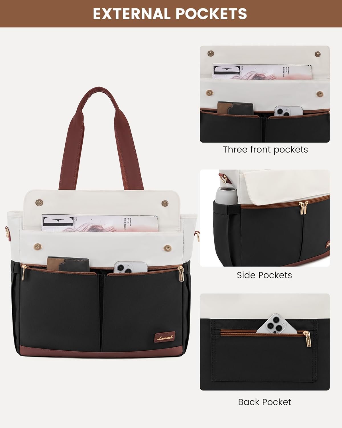 Laptop Tote Bag for Women \u2013 15.6" Roomy Work Bag with Large Inside Cup Pocket, Multiple Pockets for Teacher Nurse, Large Capacity Carry on Travel, Computer Purse Handbag for Office College 15.6 Inch - Image 6