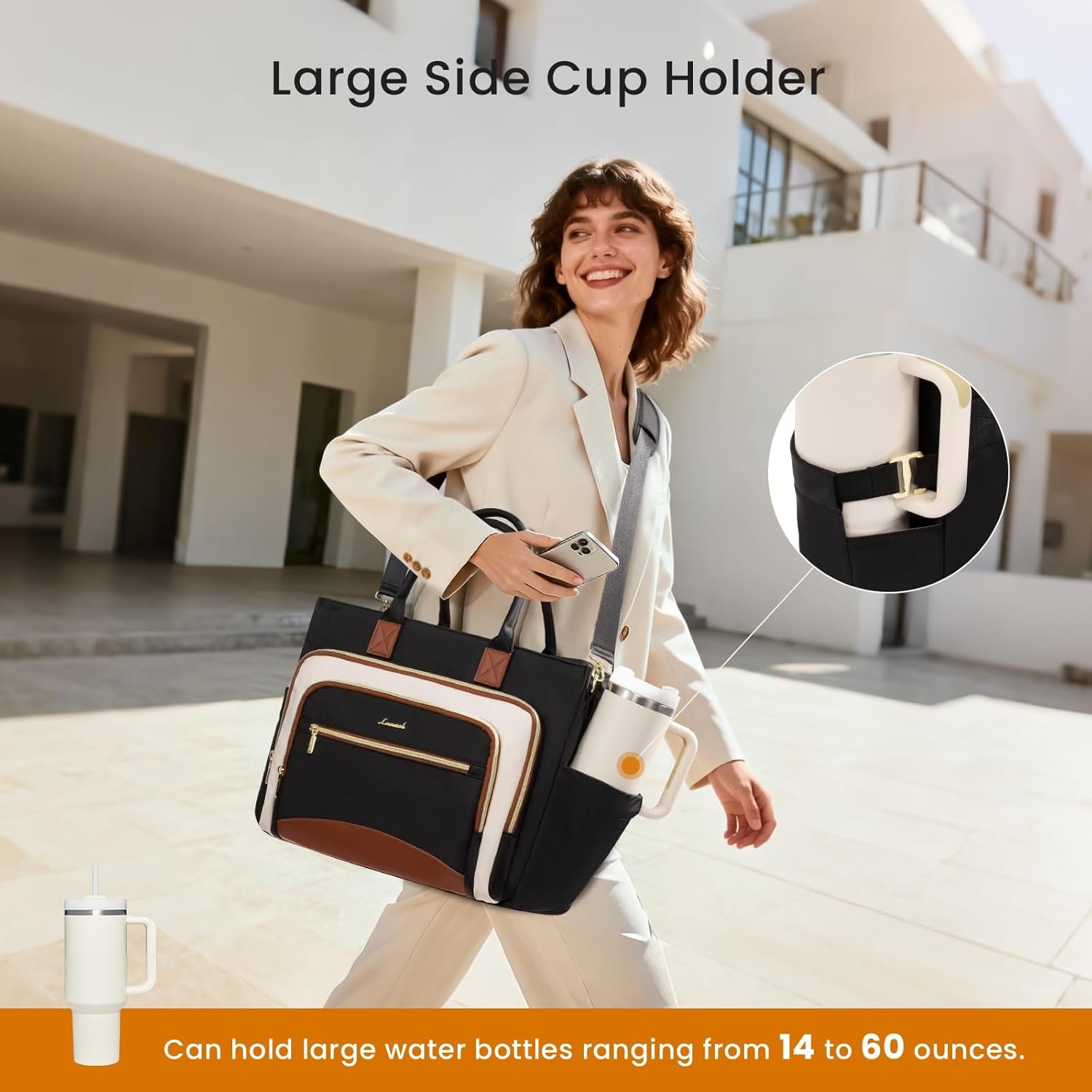 Work Tote Bags for Women,Laptop Tote Bag for Women With Large Cup Holder,Teacher Nurse Bags With Accordion File Organizer Pocket,Multi-Pockets Professional Briefcase Business Purses Handbag 15.6 inch - Image 4