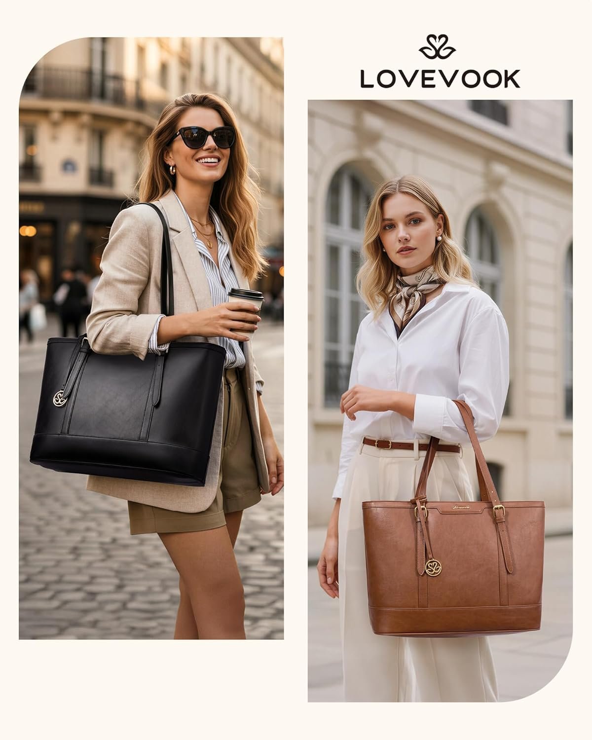 Laptop Bag for Women, 15.6 Inch Large Work Tote Bag with 40oz Cup Holder, Waterproof PU Leather Computer Briefcase for Teacher, Professional Business Shoulder Purse Black Black - Image 2
