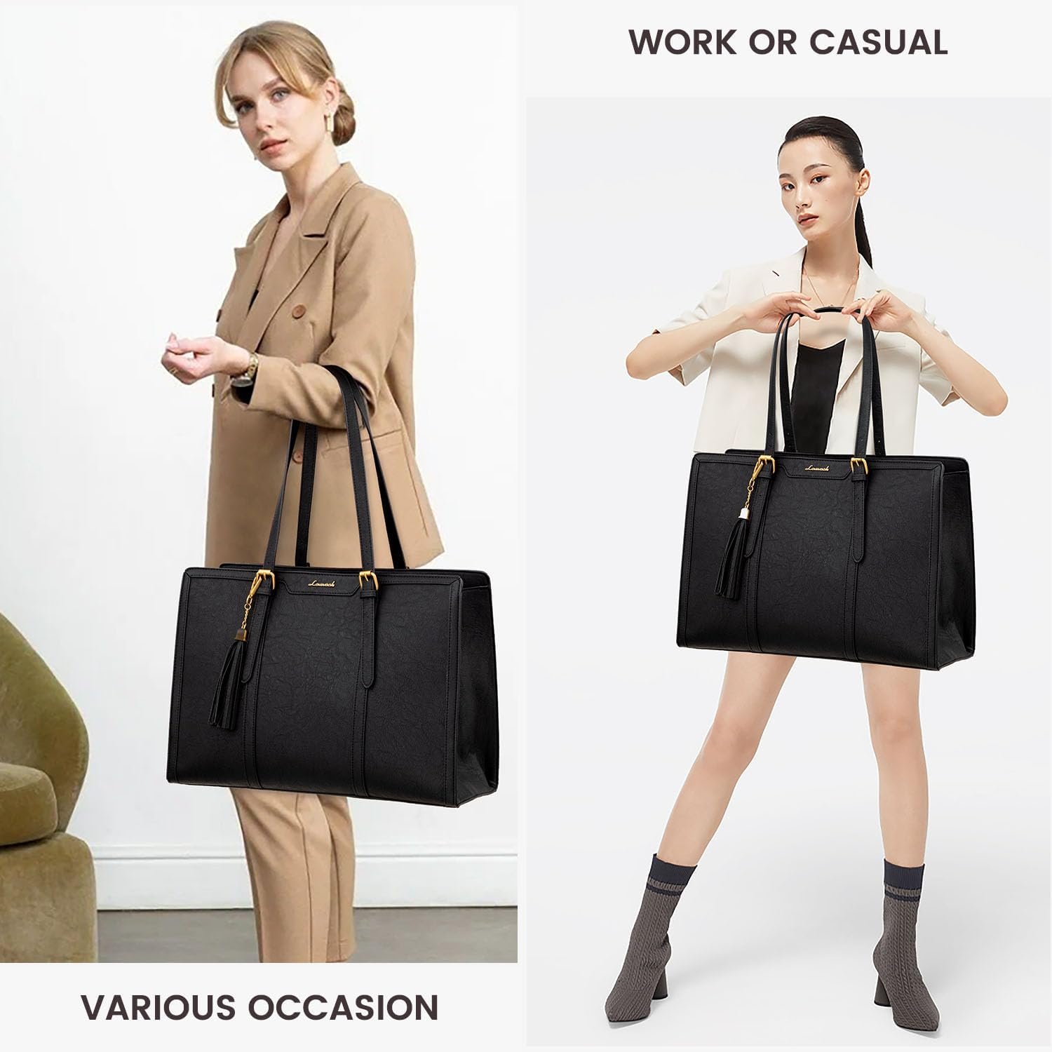 Laptop Bag for Women Vintage Leather Laptop Tote 17.3 inch Large Capacity Computer bag with Clutch Purse for Work 17.3 inch - Image 2