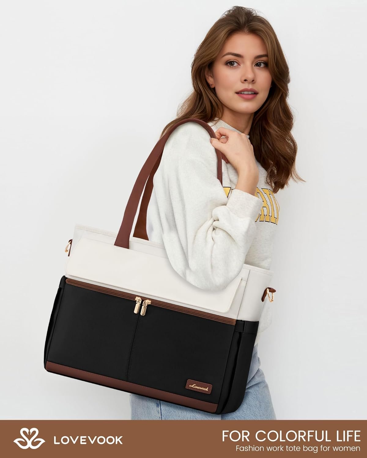 Laptop Tote Bag for Women \u2013 15.6" Roomy Work Bag with Large Inside Cup Pocket, Multiple Pockets for Teacher Nurse, Large Capacity Carry on Travel, Computer Purse Handbag for Office College 15.6 Inch - Image 2