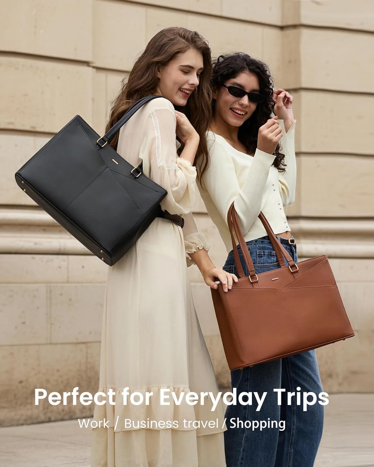 Laptop Tote Bag for Women 15.6 Inch Waterproof Leather Computer Bags Business Office Work Briefcase Black 15.6 inch - Image 7