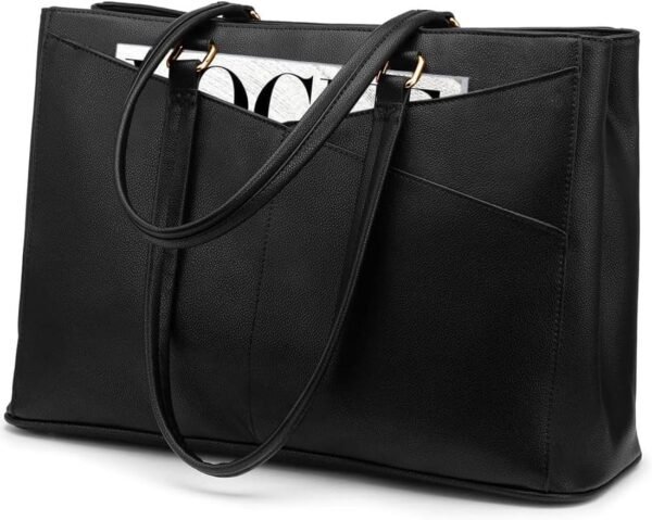Laptop Tote Bag for Women 15.6 Inch Waterproof Leather Computer Bags Business Office Work Briefcase Black 15.6 inch