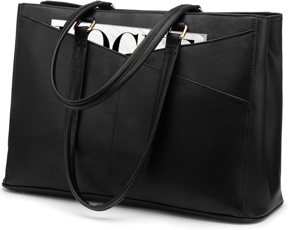 Laptop Tote Bag for Women 15.6 Inch Waterproof Leather Computer Bags Business Office Work Briefcase Black 15.6 inch