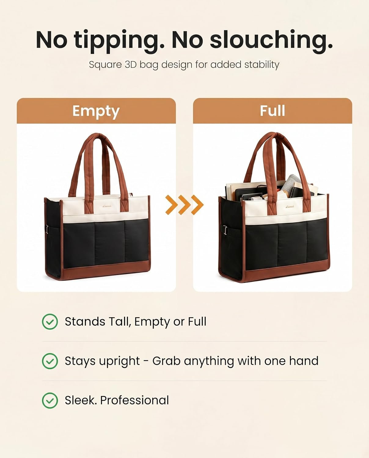 Tote Bag for Women, Lightweight Puffer Work Handbag with Large Cup Holder, 15.6 Inch Laptop Computer Purse for Nurse Teacher, 25L Quilted Travel Tote Shoulder Bag for College Office Gym Cream-black-brown - Image 6